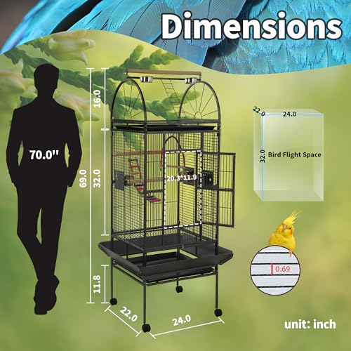68'' Large Parrot Cage, Large Bird Cages for Parrots,Conure Cage for Birds, Cockatiel Cage with Play Top,Feeders,Slide-Out Tray,Seed Catcher,Birdcage Toys for Cockatoo,African Grey,Lovebird - Image 2