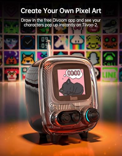 Divoom Tiivoo-2 Retro Bluetooth Speaker, FM Radio, Pixel Art Display, Black - image 6