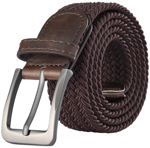 GALLERY SEVEN Woven Elastic Braided Belt For Men - Fabric Stretch Casual Belt - Brown - X-Large (44-48