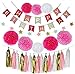 Parlie Pink Birthday Party Decorations, Birthday Party Supplies, Parlie 45pcs Party Decors and Supplies, Set includes Happy Birthday Banner, Paper Tassels, Pompoms and Garland Stars for Girls Pink