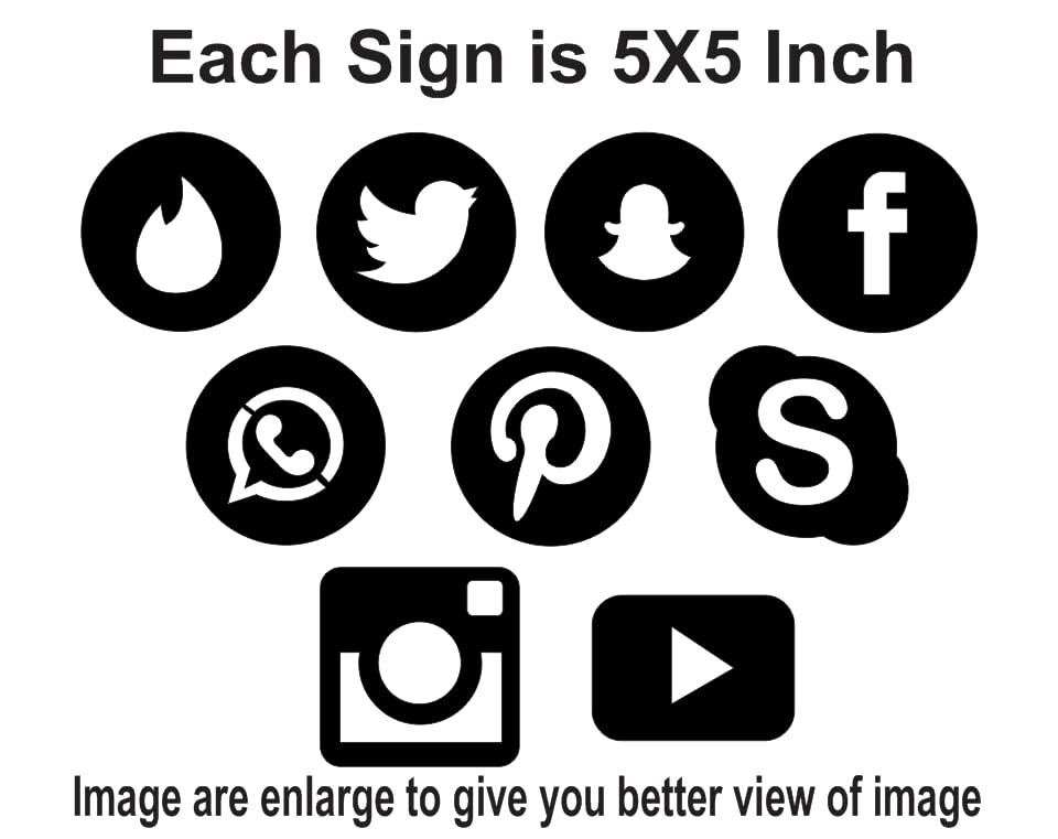 300Sparkles Social Media Symbol Sign Kids Room Wall Decoration 9 Pcs. Set Sticker Wall Decoration Home Office Cafe Gaming Room Black 2