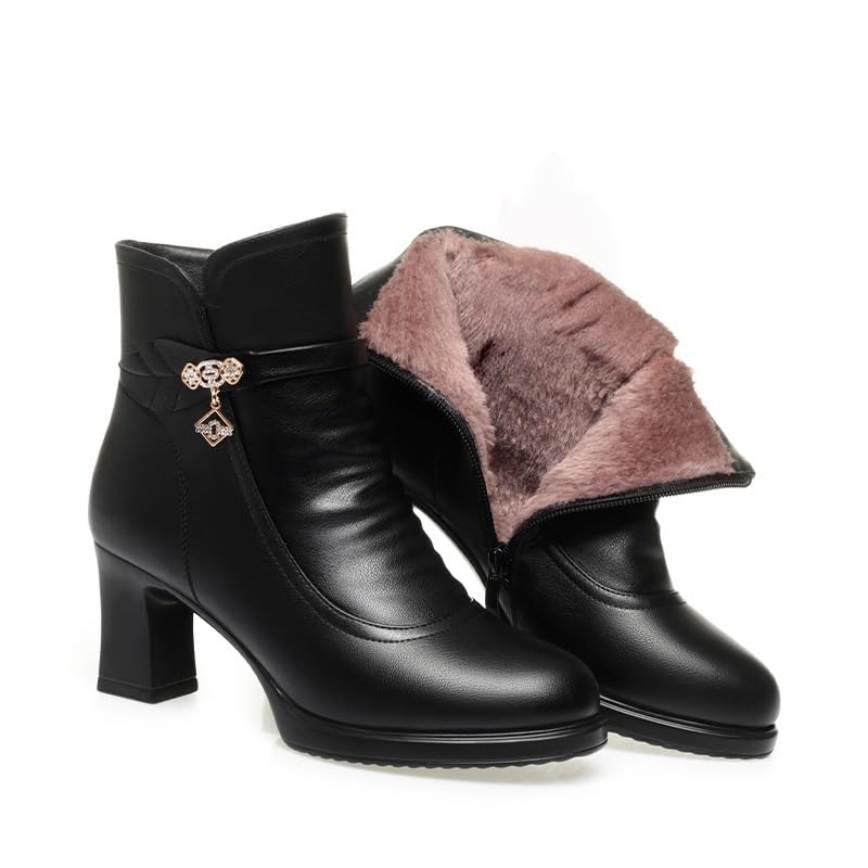 Womens Ankle Boots Winter Warm Platform Block Heel Snow Booties Stylish Sparkling Rhinestones Casual Boots for Daily Wear