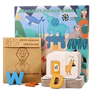 AM ANNA Toddlers Alphabets and Number Flash Cards, Preschool Educational Montessori Toys ABC Wooden Letters Animal…