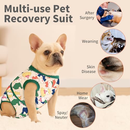 Image of Surgery Recovery Suit for Female Male Dog, Soft Onesie After Spay Neuter, S | E-Collar Cone Alternative Anti Licking Abdominal Wounds, Small Dogs Full Body Surgical Onesies, Medical Bodysuit with Bandana