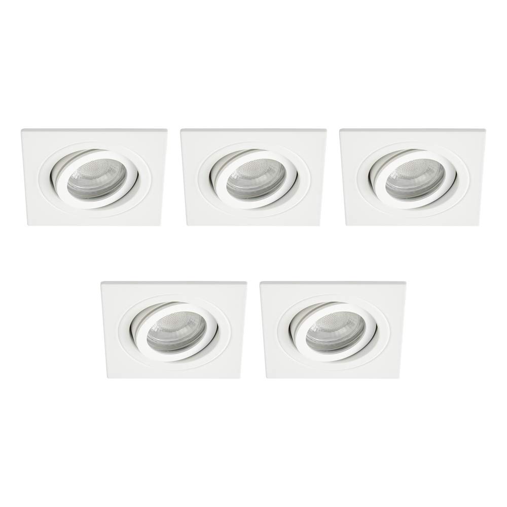 LITECRAFT Recessed Downlight Tiltable Square IP65 Rated Spotlight - (White, Pack of 5)