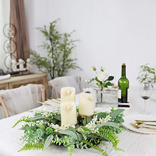 20 Inch Green Eucalyptus Wreath For Front Door- Handicraft Bamboo Frame With Versatile Silk Leaves - Ideal Spring & Summer Decorating For Indoor & Outdoor Use (White) #TOP3