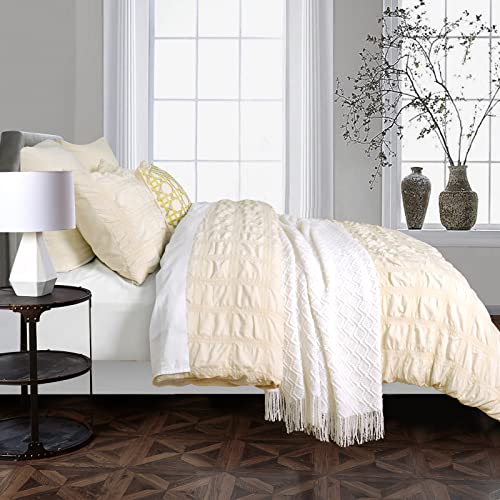 Phf Washed Soft Duvet Cover Set Queen Size, 3Pcs Microfiber Seersucker Comforter Cover Set, Ultra Soft Breathable Duvet Cover With Pillow Shams Bedding Collection, 90"X90", Beige #TOP6