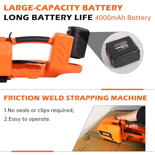 Image of Electric Strapping Machine with LCD Screen, 2 x 4000mAh Battery Powered Automatic Strapping Banding Tool for 1 /2 inch to 5 /8 inch PP PET Straps, Portable Baler for Box & Pallet Packaging
