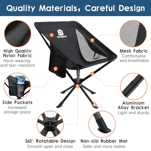 Image of Raynesys Portable Camping Chair 2 Pack, 8 Seconds Quick Setup Folding Camping Chair, Flexible 360 Rotation, 3.8Lb Lightweight Travel Chairs for Easy Carry to Hiking, Sporting, Travel, Beach