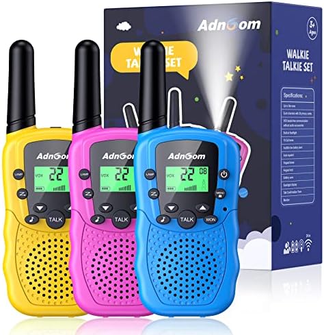 ADNOOM Walkie Talkies for Kids 3 Pack, Walkie Talkies Toys with Backlit LCD Flashlight for 3-12 Year Old Boys and Girls, 22 Channels, 2 Way Radio and 3 Miles Range for Outside, Camping, Hiking