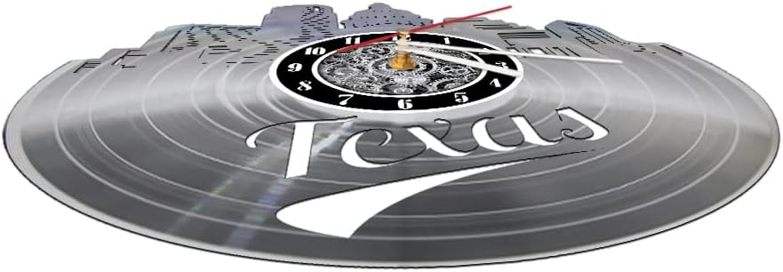 The Geeky Days Texas Vinyl Record Wall Clock USA Texas Skyline Cityscape Vintage Battery Operated Silent Retro Music Album Watch Tourism Travel Gift Ideal Living Room Hanging Decor