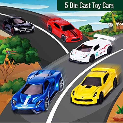image for Joyjoz 12 Dinosaur Toys Car Sets for Boys, Toy Cars with Play Mat, 5 R