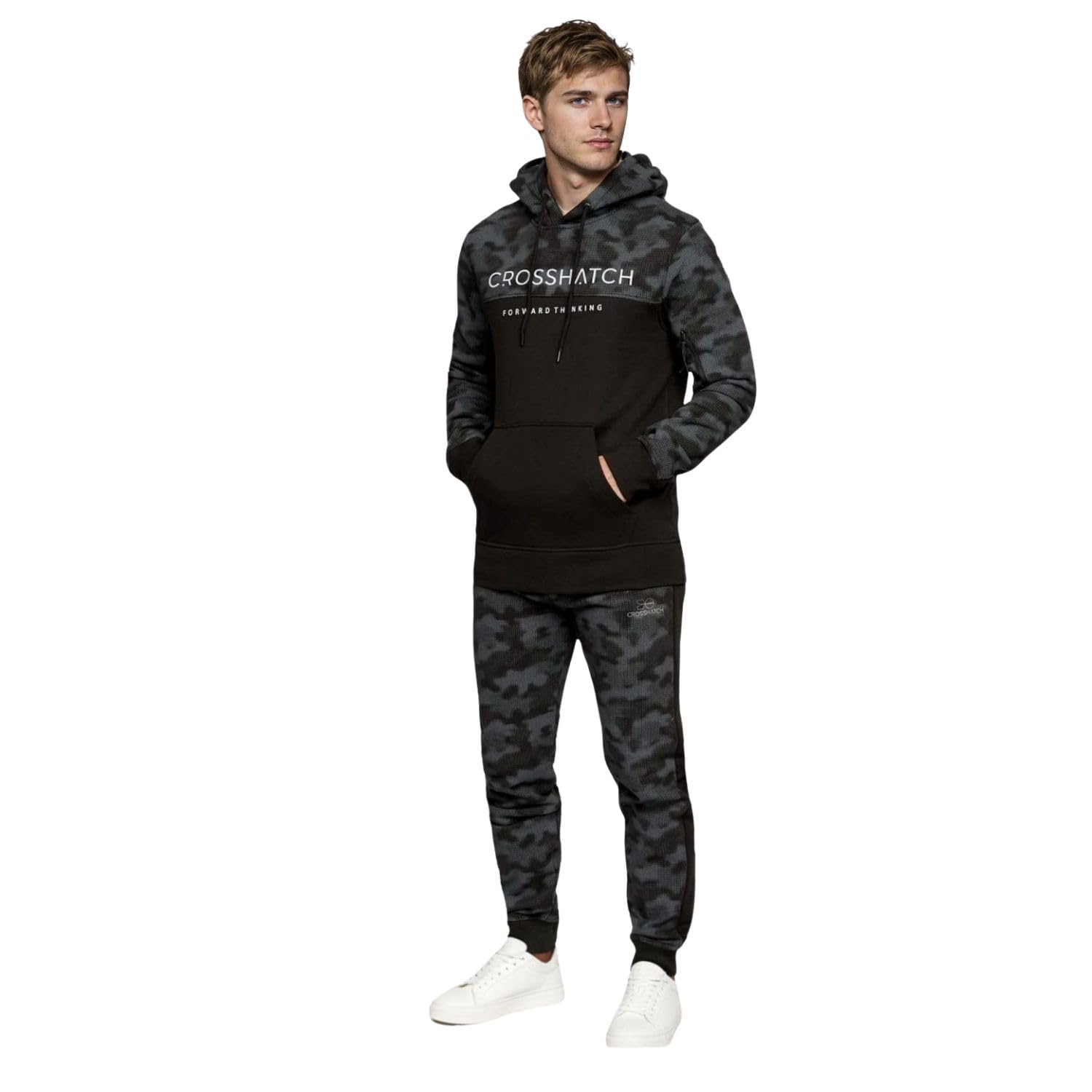 Crosshatch Men's Black Camo Full Tracksuit Hooded Fleece Sweatshirt Hoodie Jacket Sweatpants Joggers By Jeanbase Xxl