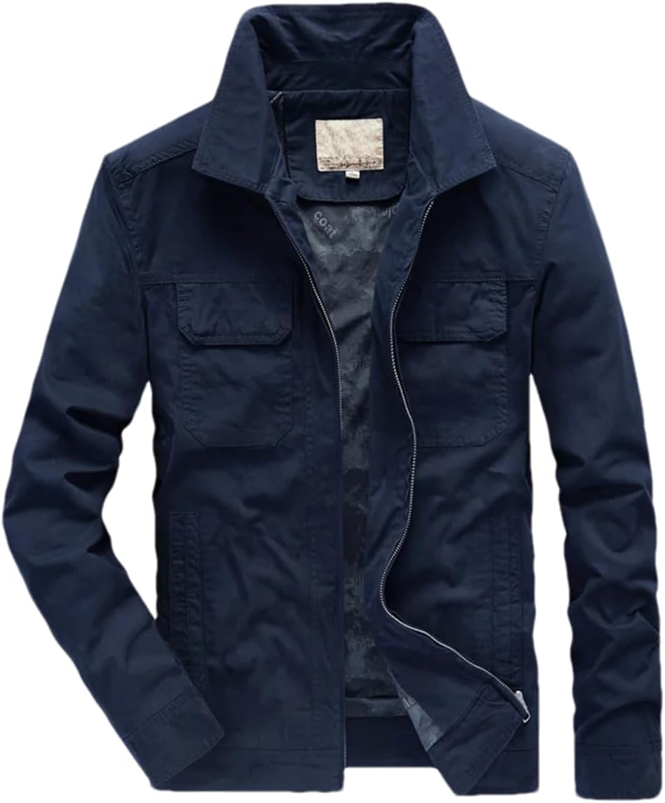 Hndudnff Men's Casual Middle-Aged Cotton Jacket Loose Multi Pocket Lapel Work Jackets