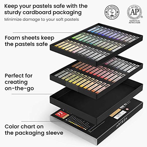 Arteza Soft Pastels for Artists, Set of 72 Art Chalk Sticks, Bright