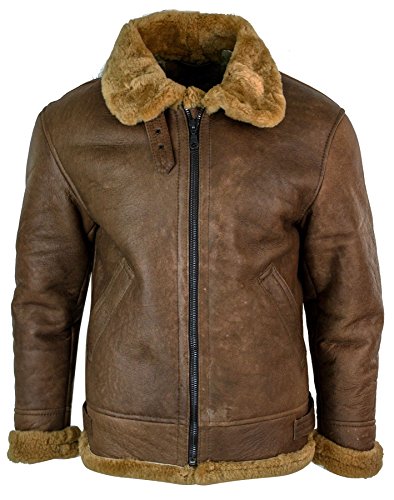Infinity Leather Mens Retro Vintage Classic Real Sheepskin RAF Pilot Flying Jacket Tan Ginger Fur Zip