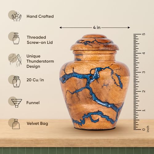STONLIF Wooden Cremation Urns for Human Ashes Adult Male 20 Cubic Inches - Memorial Urns for Women & Men - Blue Urn for Ashes Adult Male - Decorative Urns - Burial and Funeral Urn - Blue, Small 20lbs