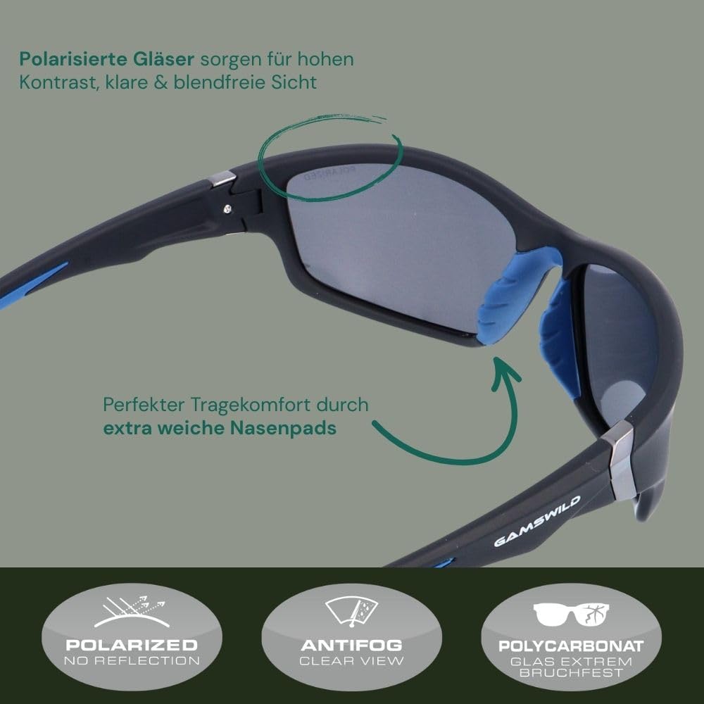Gamswild WS6036 Sportbrille – polarisierte Sonnenbrille - Fahrradbrille - bruchsichere Polycarbonatgläser - 100% Schutz vor UV Strahlen - dank UV400 – 27g