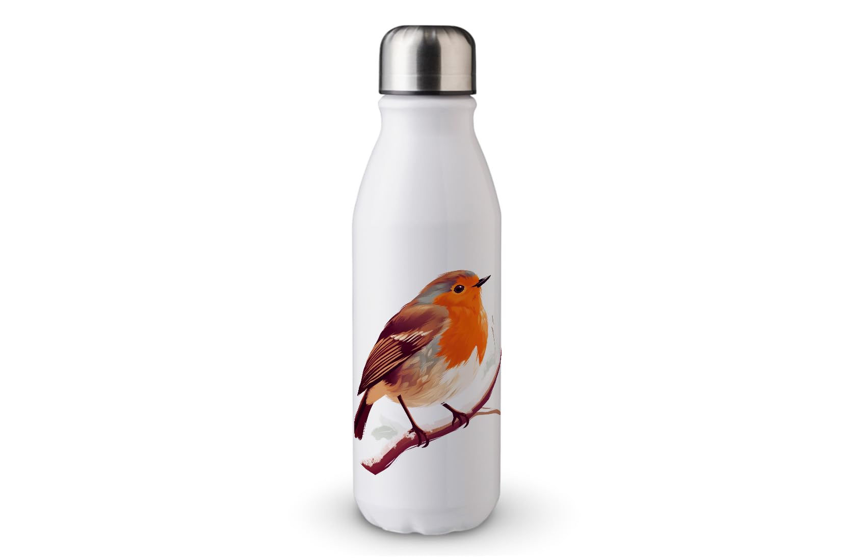 MAXIKIWI - Single Wall Water Drinking Bottle with Screw Cap, Non Insulated Lightweight Aluminium, BPA Free, Leak-Proof - Winter Robins - 500ml