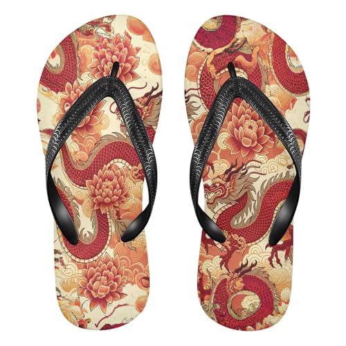 Burbuja Dragons Chrysanthemum Flip Flops for Women Men, Soft Thong Sandals Rubber Slippers for Pool Beach Essentials