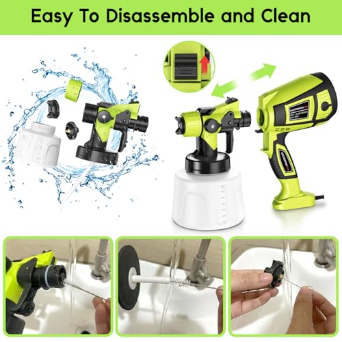 Urbanluxe 800W Paint Sprayer, 1400ML Hvlp Spray Gun With 5 Nozzles & 3 Patterns, 32000RPA Electric Paint Sprayer For Walls, Fences, Furniture, Cabinets, Sheds, And Ceiling - 6