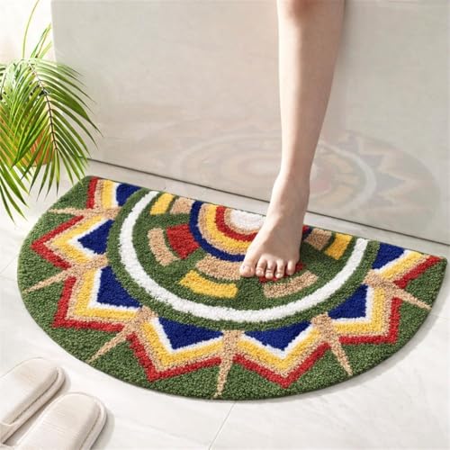 Image of Roseate Kolam (40x80cm) Super Soft Microfiber 1800 GSM Decorative Mat Anti-Skid Door Mats for Home /Bathroom Mat /Bedroom /Kitchen /Floor Mat (Green)