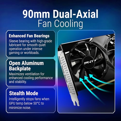 Image of PNY NVIDIA GeForce RTX 5050 Dual Fan, Graphics Card (8GB GDDR6, 128-bit, SFF-Ready, PCIe 5.0, HDMI /DP 2.1, 2-Slot, NVIDIA Blackwell Architecture, DLSS 4) - VCG50508DFXPB1 | 128-Bit, Pcie 5.0 X8, 2560 Cuda Cores, Boost 2572 Mhz, 2-Slot Sff-Ready, 3x Dp2.1b Plus Hdmi2.1b