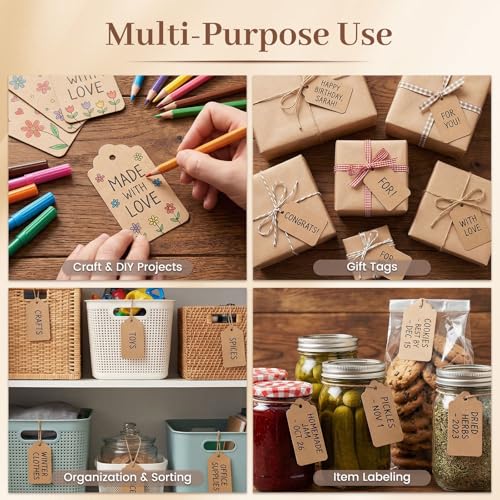 Image of SallyFashion 600pcs Price Tags with String, 1.7 x 2.8 inch Kraft Paper Gift Tags for Clothes DIY Crafts Wedding Holiday Baby Showers Birthdays