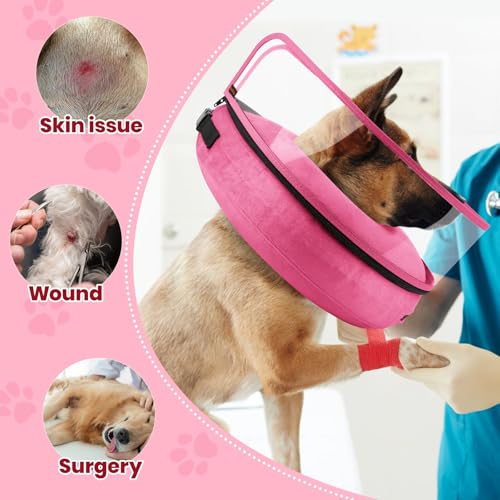 Image of BARKLESS Dog Cone, Inflatable Dog Cone After Surgery, Soft Surgery Collar with Enhanced Anti-Licking Guard Shield for Pets, Patented Protective Donut Collar (Hot Pink, M+ (Neck:11 inch-14 inch))