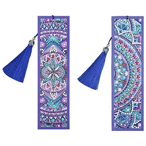 pigpigboss Purple Flower Bookmark Diamond Painting Kit 2 Pack DIY 5D Diamond Painting Bookmark Crystal Rhinestones Bookmark with Diamond Dot Art Mandala Bookmark Diamond Painting Set (21 x 6 cm) Cover