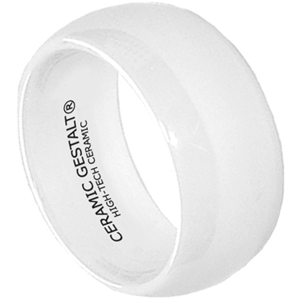 GESTALT COUTURE White Ceramic Ring 10mm Width. Domes & Polished Design. Comfort Fit.