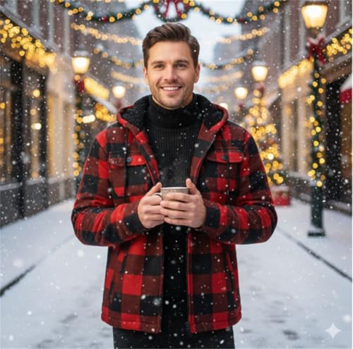 Image of Gary Com Heavy Thick Flannel Plaid Jacket Sherpa Fleece Lined Hoodies for Men Zip Up Winter Warm Coat Zipper Sweatshirt