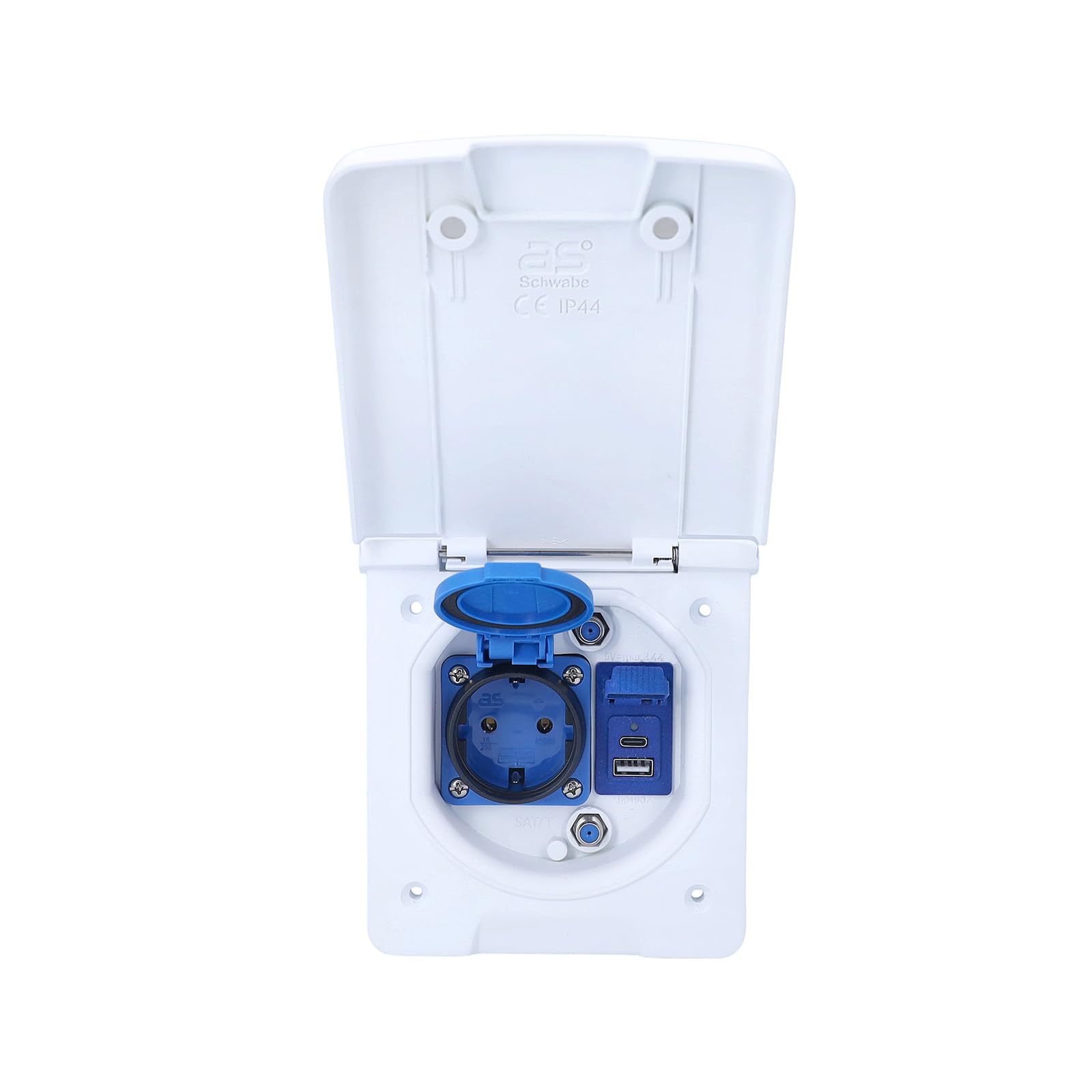 as - Schwabe Caravan Awning Socket with USB-C  USB-A, SAT Connection and 230 V Socket - Caravan Outdoor Socket IP44 for Motorhome  Camper, White