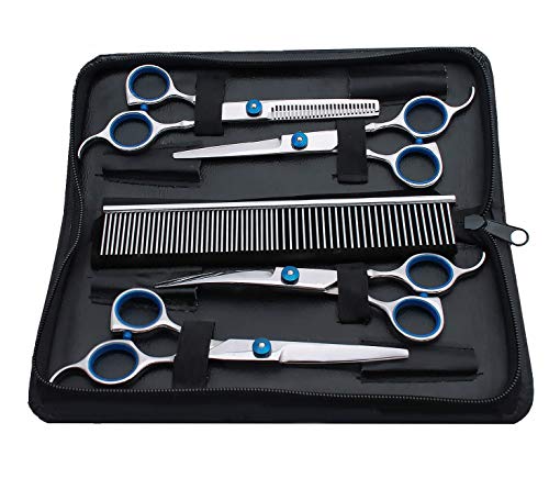 Pet dog grooming scissors professional hair grooming scissors curved shears kit thinning trimmer comb hair cutting tool 6 pieces set