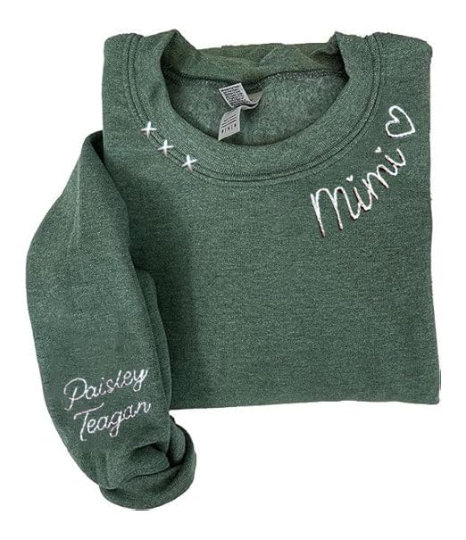 IZI POD Personalized Mama Hand Embroidered Sweatshirt, Grandma Mimi Sweatshirt