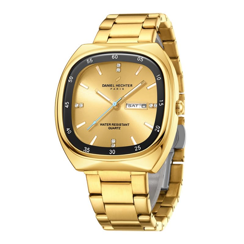 Image of Daniel Hechter Paris Bercy Collection Analog Quartz Watch for Men with Square Dial, Day-Date Display, Crystal Hour Markers and Stainless Steel Strap - DHM1053