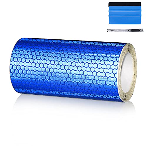 LZLRUN Safety Mark Reflective Tape Stickers Car Styling Self Adhesive Warning Tape Automobiles Motorcycle Auto Reflective Film (Blue, 4in x 10ft)