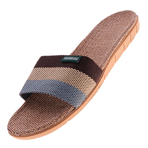 1 Par Zapatillas de Estar por Casa de Lino Rayada Unisex Chanclas Transportables para Viaje Hotel Salón de Belleza EU 35-45 - Gris, 42-43
