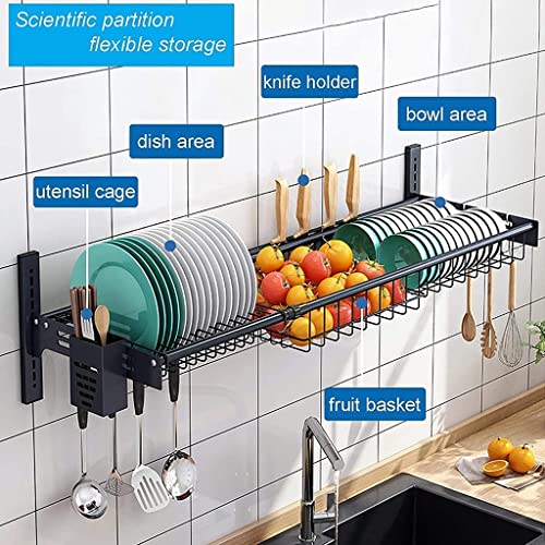 Escurridor de platos para colgar sobre el fregadero, escurridor de platos ajustable de gran capacidad montado en la pared con soporte para utensilios para organizador de almacenamiento de