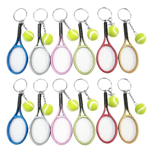 Porte-clés raquette de tennis miniature Toddmomy multicolore en lot de 12 pièces pour sac
