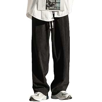 Rexcyril Men's Baggy Wide Leg Loose Fit Corduroy Pants