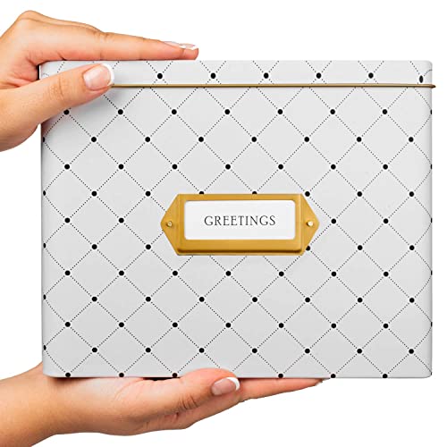Jot & Mark Greeting Card Organizer Box Set | Decorative Recipe Tin Box, Tab Dividers, Matching Greeting Cards and Envelopes (Dots)
