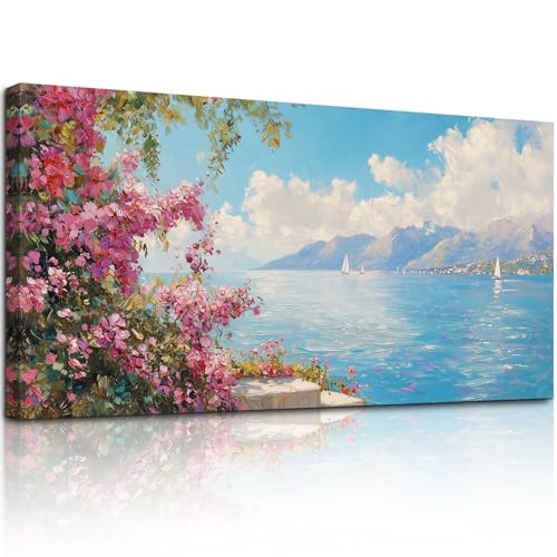 crmotu Large Landscape Wall Art, Lake Wall Art, Wildflower Wall Decor, Sky Cloud Canvas Prints, Vibrant Outdoor Scenic Painting, Yosemite Pictures Wall Decor Living Room Bedroom Dining Room 30x60inch