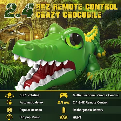 Pmgud Ferngesteuertes Spielzeug mit 2,4 GHz Controller Krokodil RC wiederaufladbares mit Programmiermodus und Infrarot Jagdmodus Geeignet für Kinder über 3 Jahre