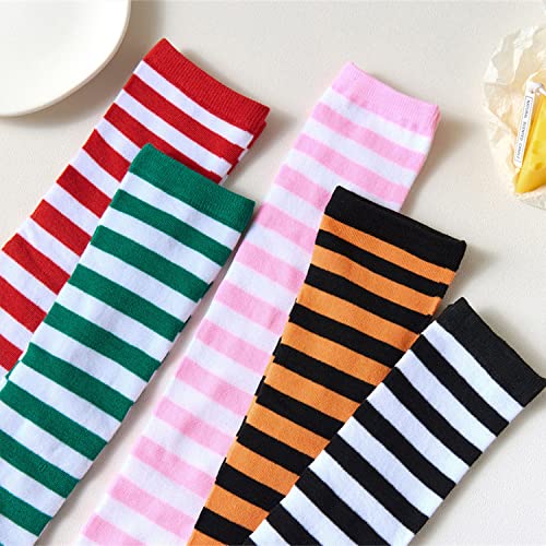 Image of DOOVID Casual Knee High Socks for Women Tube Socks Elasticity Athletic Socks Thin Stripe Knee High Stockings