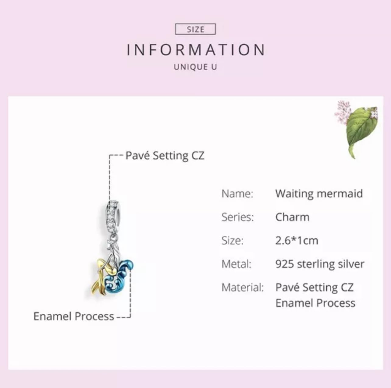 FLXHHX Abalorio Colgante de Sirena en Espera, Plata de Ley 925 auténtica, Compatible con Pulsera