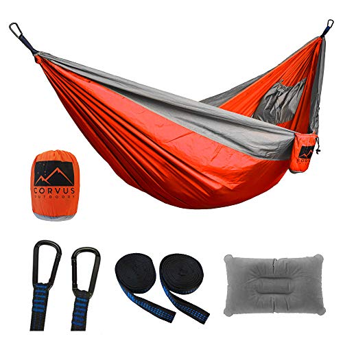 Corvus Outdoors Double Camping Hammock, for Hiking and Backpacking, 2-Person, Portable 118"x73" Size