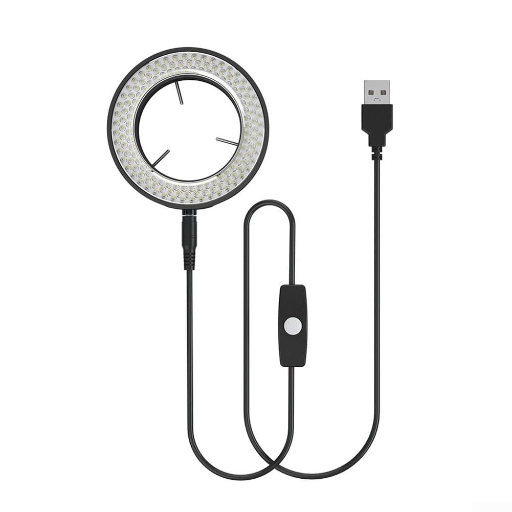 Luz circular de microscopio, 144 cuentas LED anillo iluminador de luz para microscopio estéreo y cámara con adaptador, brillo ajustable alimentado por USB
