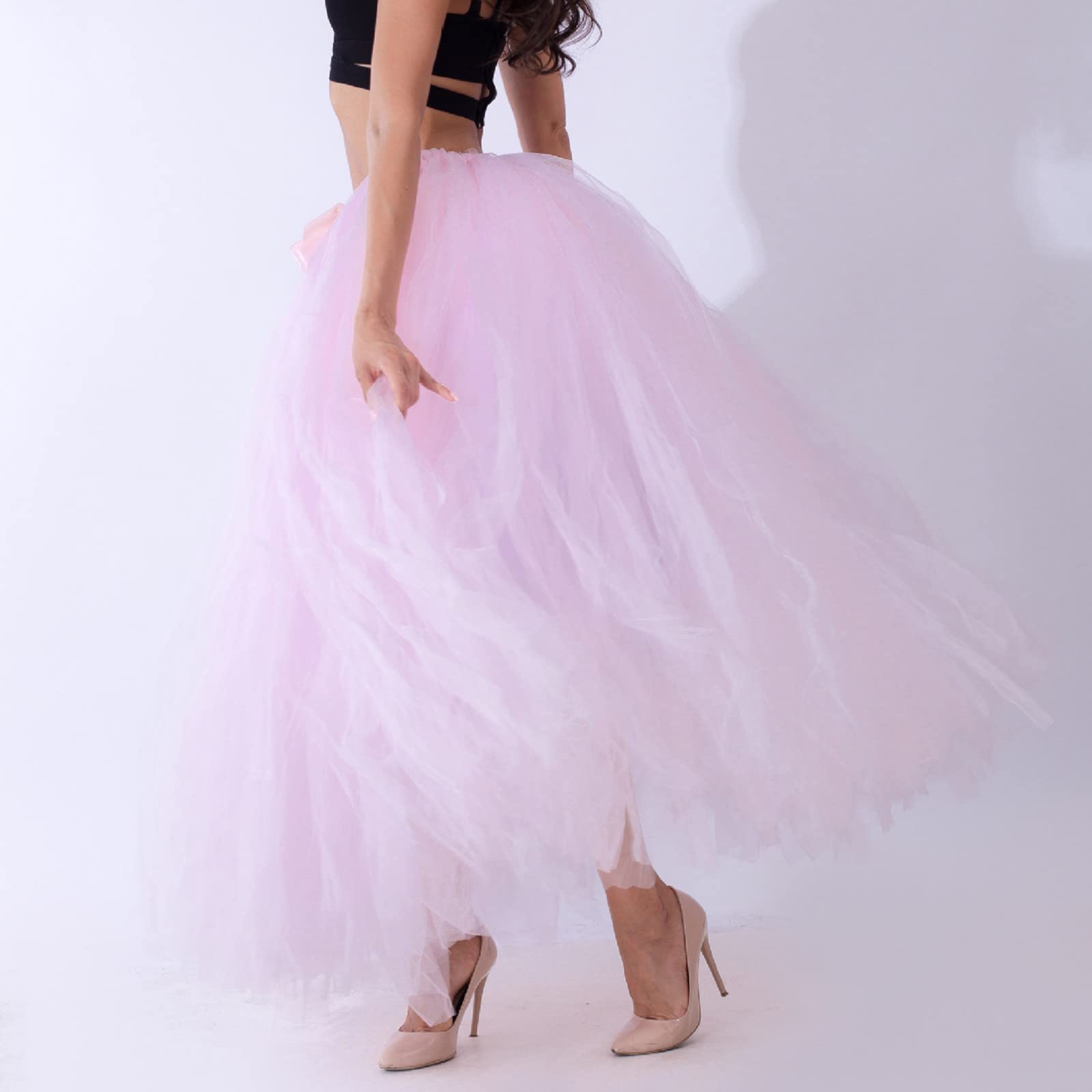 falda hinchada con lazo liso falda hecha a mano falda rendimiento faldas fiesta, Rosa., Talla única