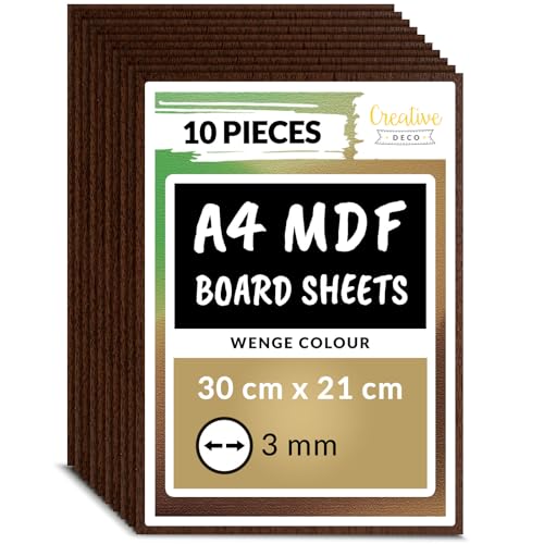Creative Deco 10 x A4 MDF Board Sheet Brown | 300 x 210 x 3mm Wood | Wooden Blank for Drawing, Home Decor, Art and Craft, Painting, DIY Projects, Laser Cutter, CNC Cutting, Stenciling Pyrography